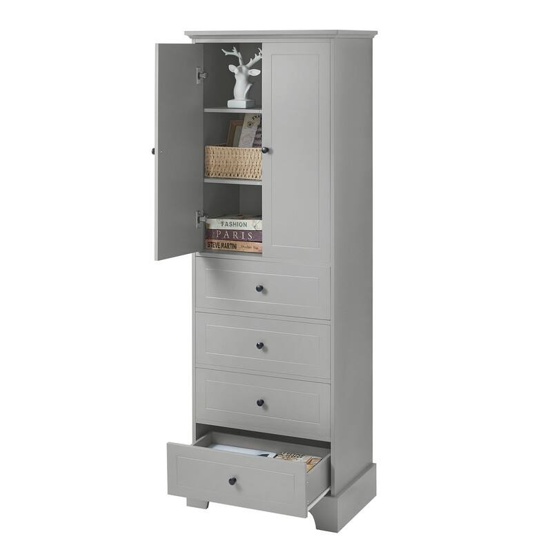 Bathroom Storage Cabinet with 2 Doors and 4 Drawers,Adjustable Shelf