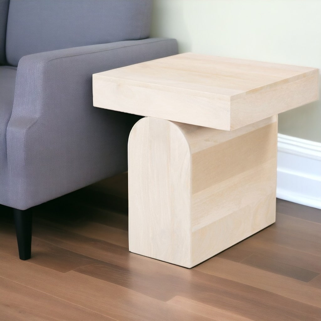 HomeRoots 22" Natural Solid Wood Square Pedestal End Table - 21' X '22' X '21