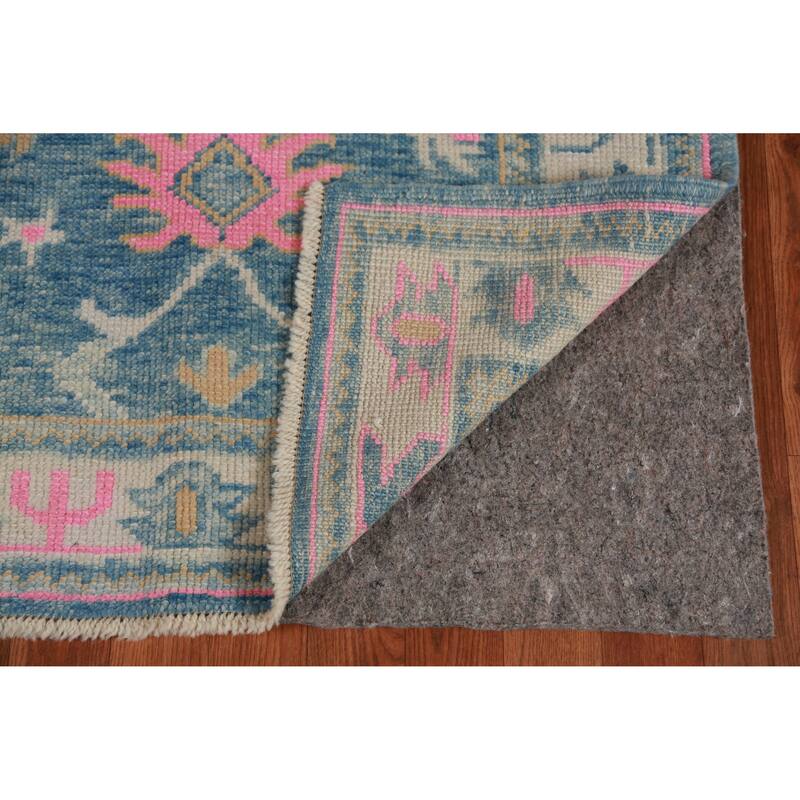 Hand Knotted Oriental 100% Wool Carpet Transitional Floral Navy Blue & Blues Oushak Runner Rug - 15' 10'' X 3' 2''