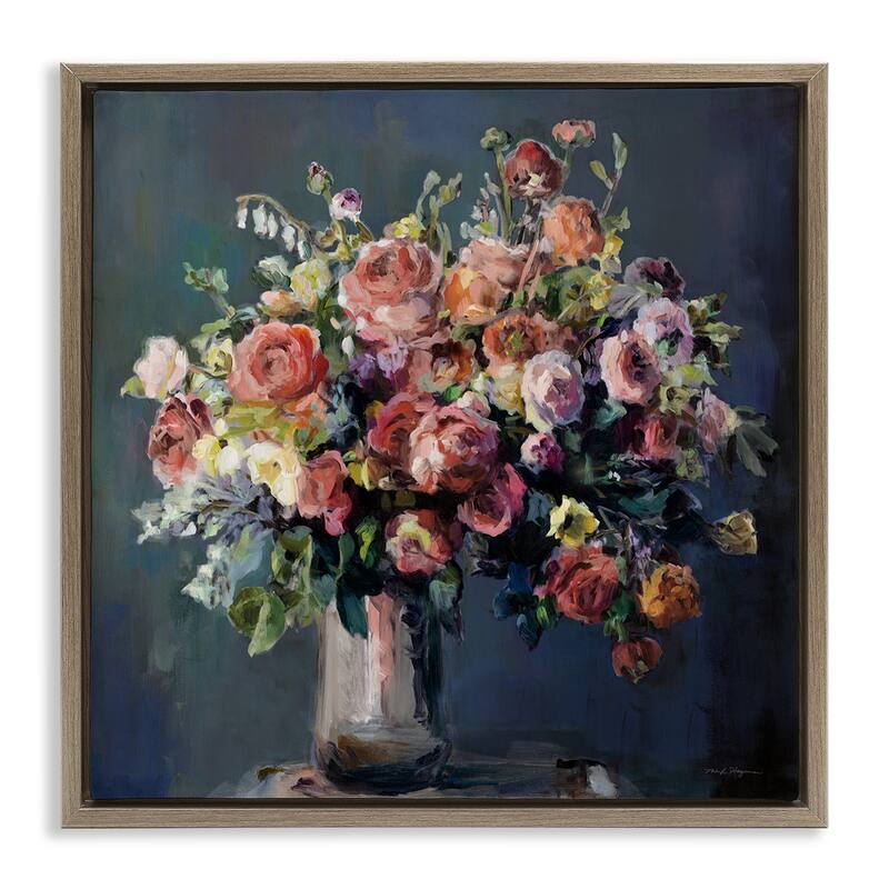 Stupell Abundant Dark Bouquet Framed Floater Canvas Wall Art Design By Marilyn Hageman - 25 x 25 - Brown
