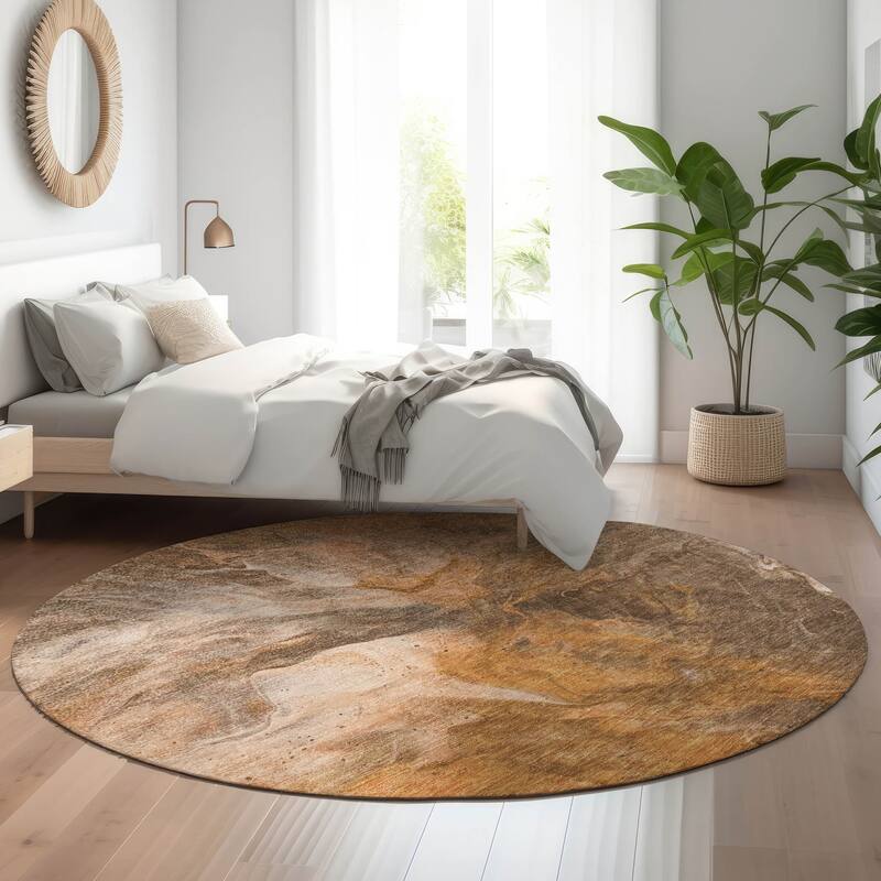Premium Washable Super Soft Contemporary Splash Mayfield Rug - Paprika - 8' x 8' - Round
