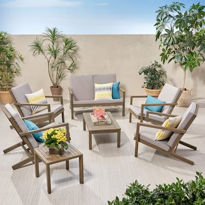 Leah Outdoor 6-Seater Acacia Wood Chat Set by Christopher Knight Home