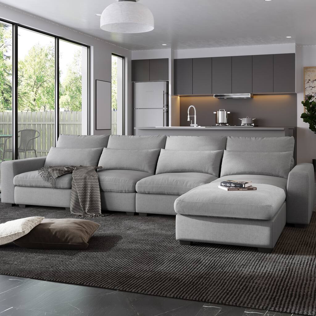 Modern Large L-Shape Feather Filled Sectional Sofa Convertible Sofa Couch