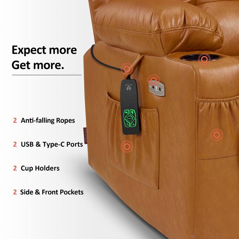 MCombo Medium Dual Motor Power Lift Recliner Chair Infinite Position, Massage and Heat, Extended Footrest, Faux Leather 7890
