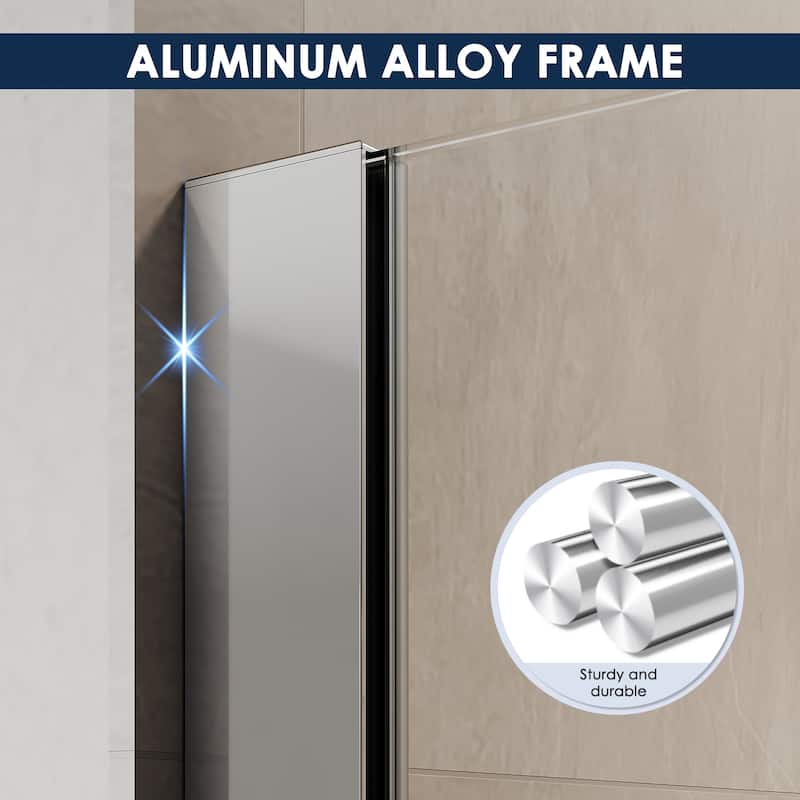 Elegant Frameless Fixed Glass Panel Shower Door 74inch High with 5/16inch Clear Tempered Glass with 2 Corner Shelves