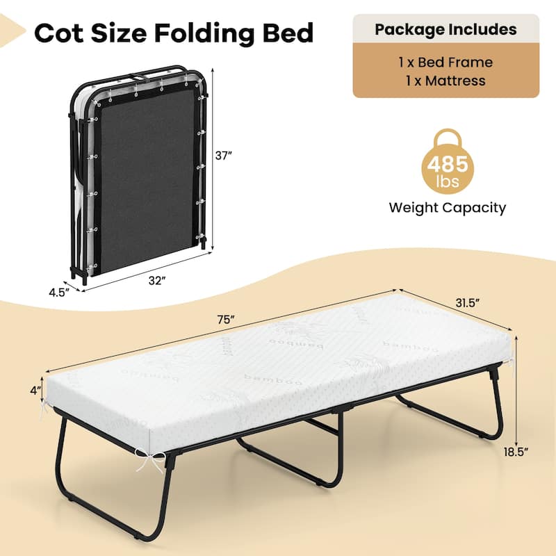 Gymax 75'' x 31'' Folding Bed w/ Memory Foam Breathable Mesh &