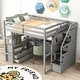 preview thumbnail 3 of 30, Full Size Grey Loft Bed with Desk, Shelves, Storage Staircase, and Two Built-in Drawers for Maximized Space