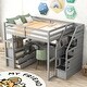 preview thumbnail 3 of 10, Full Size Loft Bed with Desk and Shelves, Two Built-in Drawers, Storage Staircase, Gray