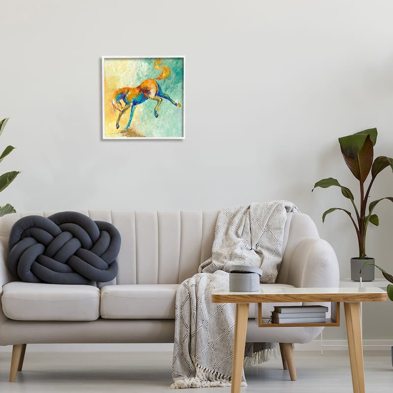 Stupell Vibrant Wild Stallion Horse Jumping Stippled Abstract Framed Wall Art - Green
