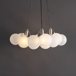 Rhys 24" 3-Light Mid-Century Glam Frosted Glass Orb LED Chandelier, White/Brushed Nickel, by JONATHAN Y