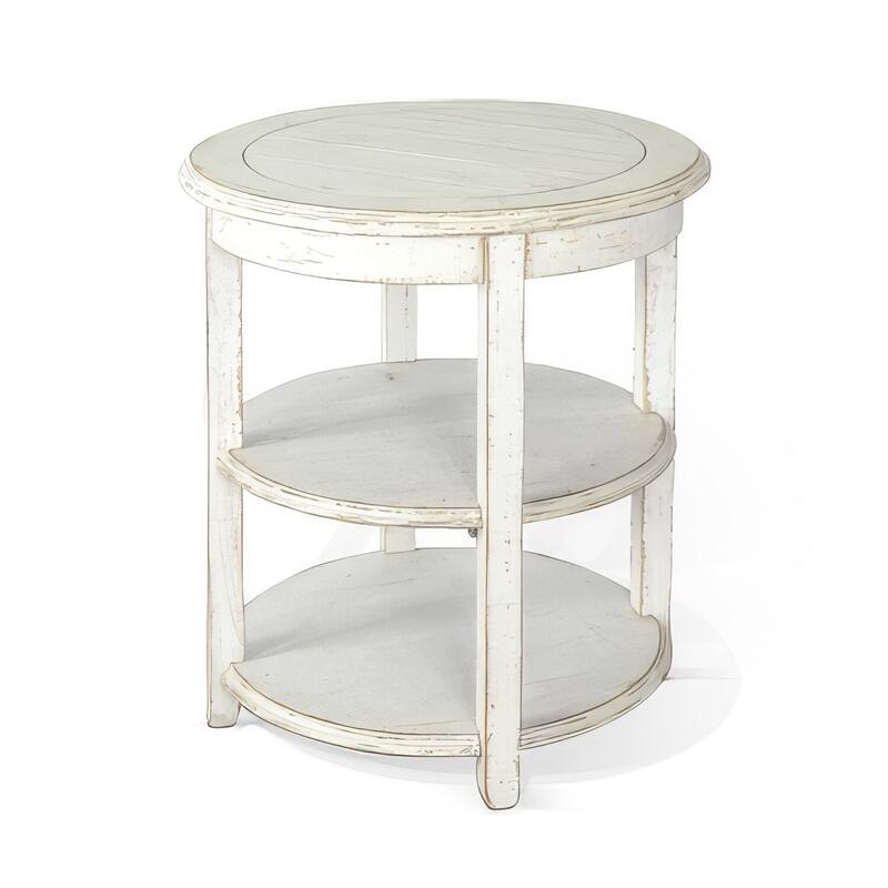 24 in. White Round Wood End Table, Sturdy Build End Side Table for Living Rooms