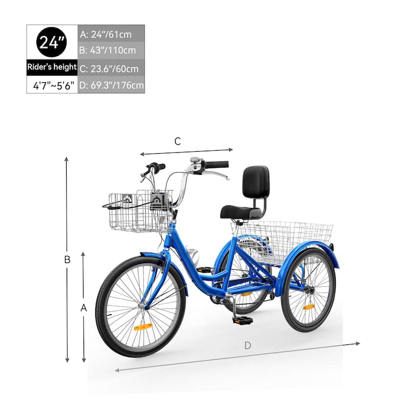 Adult Tricycle 3 Wheel Bikes 7 Speed Trike Bike