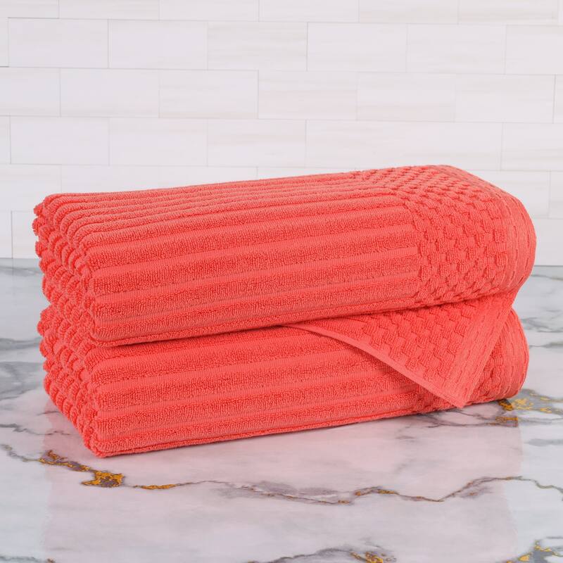 Superior Soho Ribbed Cotton Bath Towel Set of 2 - Coral Orange