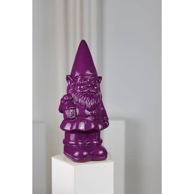 Gnome with Lantern Outdoor Garden Statue - 14.25" - Purple