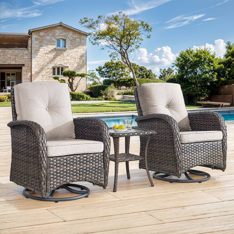 Gymojoy Swivel Patio Chair & Table 3 Piece Outdoor Furniture Set