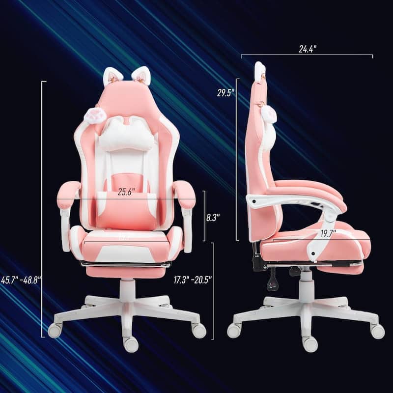Faux Leather Gaming Chair with Footrest, Racing Gamer Chair, Headrest and Lumbar Support