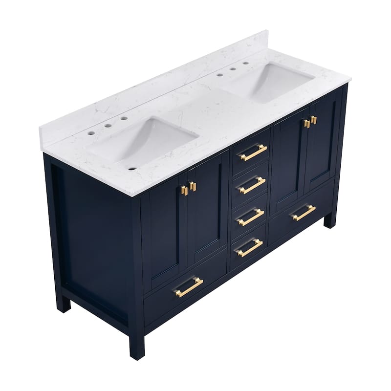 StarrySky 60 inch Undermount Double Sink Bathroom Vanity with Engineered Carrara Marble Top
