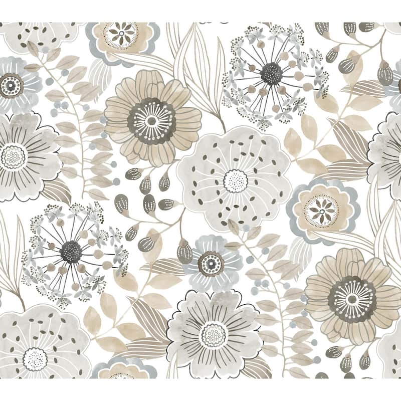 York Wallcoverings Artistic Bouquet Neutral Wallpaper
