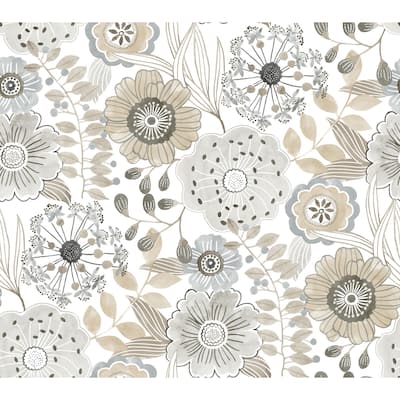 York Wallcoverings Artistic Bouquet Neutral Wallpaper