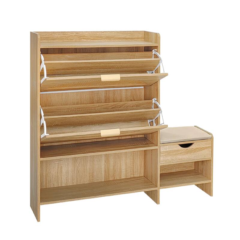 47.2" Shoe Storage Cabinet Rattan Shoe Storage Organizer With 2 Flip Drawers, a Storage Drawer and a Bench For Entryway,