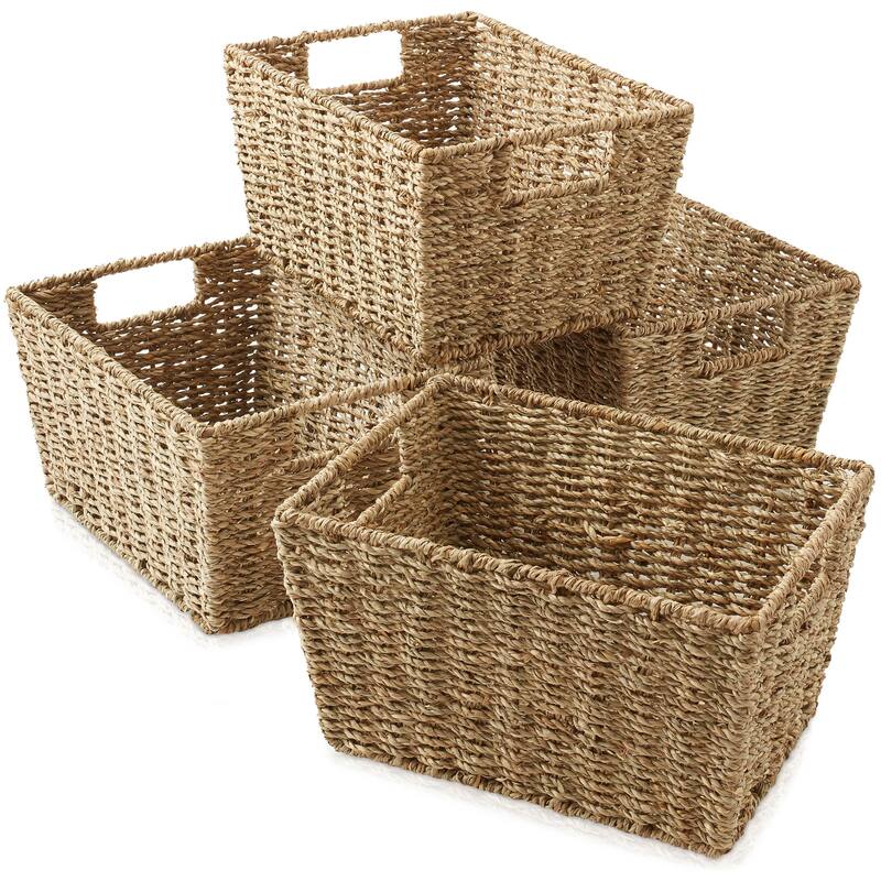 4pk Hyacinth Seagrass Storage Baskets with Handles for Shelves