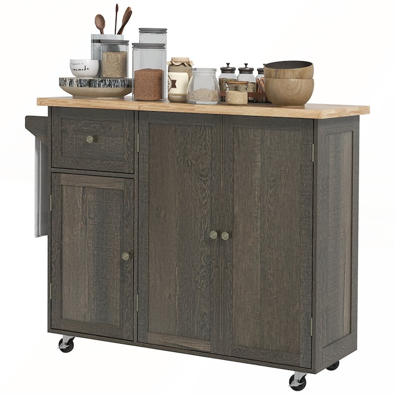 Triple-Cabinet Rolling Kitchen Island on Wheels