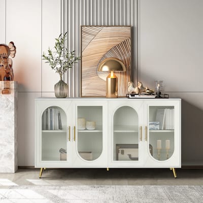 Wood TV Stand with Storage Cabinet and Adjustable Shelves - N/A