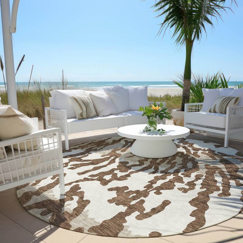 Machine Washable Indoor/ Outdoor Chantille Abstract Animal Print Rug - Chocolate - 8' x 8'