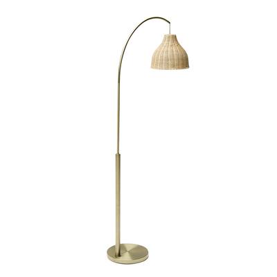Arch Floor Lamp with Rattan Shade by Drew Barrymore Flower Home, Antique Brass