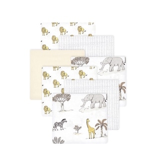 Little Treasure Hudson Baby Cotton Poly Flannel Receiving Blankets Multipack, White Neutral Safari World, 30x30 inches