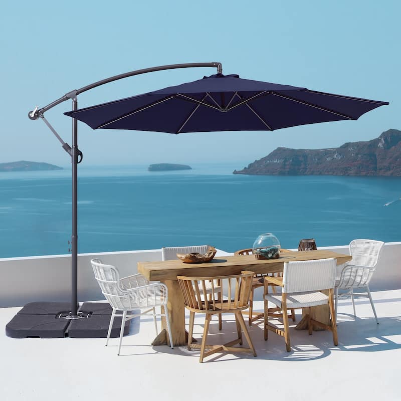 BONOSUKI 10ft Patio Offset Umbrella,w/Crossed Base Cantilever Umbrella - Navy Blue