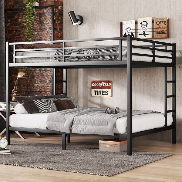 slide 2 of 9, Metal Queen over Queen Bunk Bed for Teens and Adults,Space-Saving/Noise Reduced/No Box Spring Needed Black