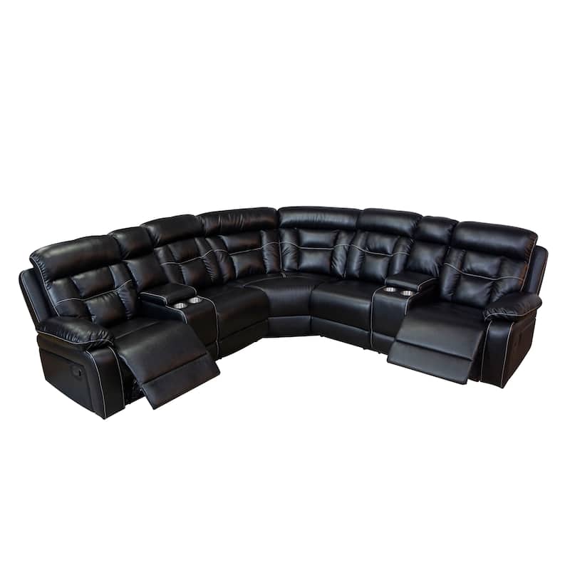 Mid-century Modern Faux Leather Upholstered Reclining Sectional Sofa - Black