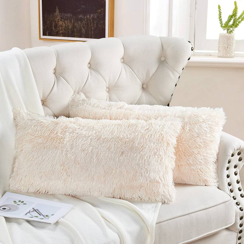 Halsted Shaggy FauxFur Decorative Throw Pillow Cover Set, NO INSERT - 14" x 26" - Ivory