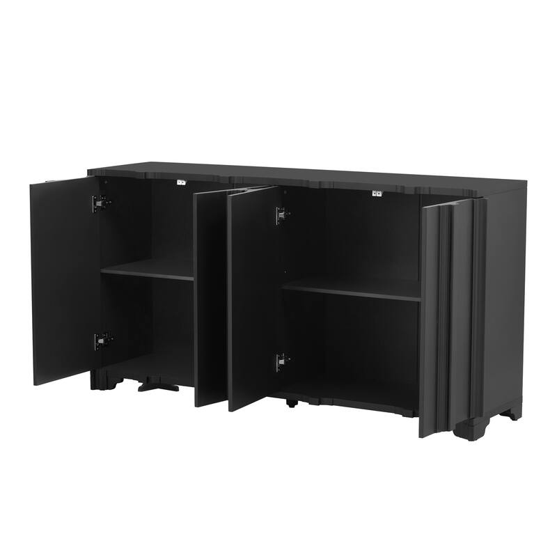 Sophisticated 4-Door Sideboard Adorned with Intricate Linear Accents and Luxurious Multi-Layered Pine Veneer Design Elements