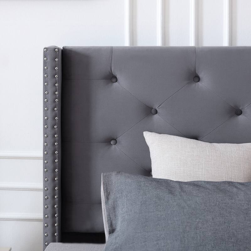 Morden Fort Queen Size Velvet Upholstered Platform Bed Frame with 6 inches Metal Legs