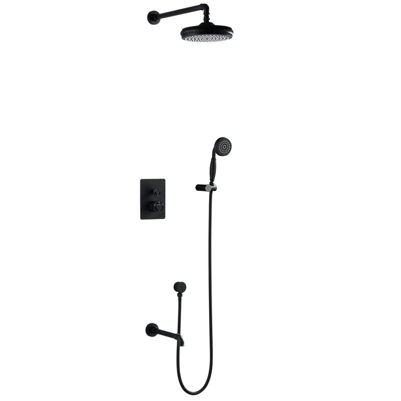 3 Function Showerhead with High-pressure Handheld and Faucet in Black/Gold - Matte Black