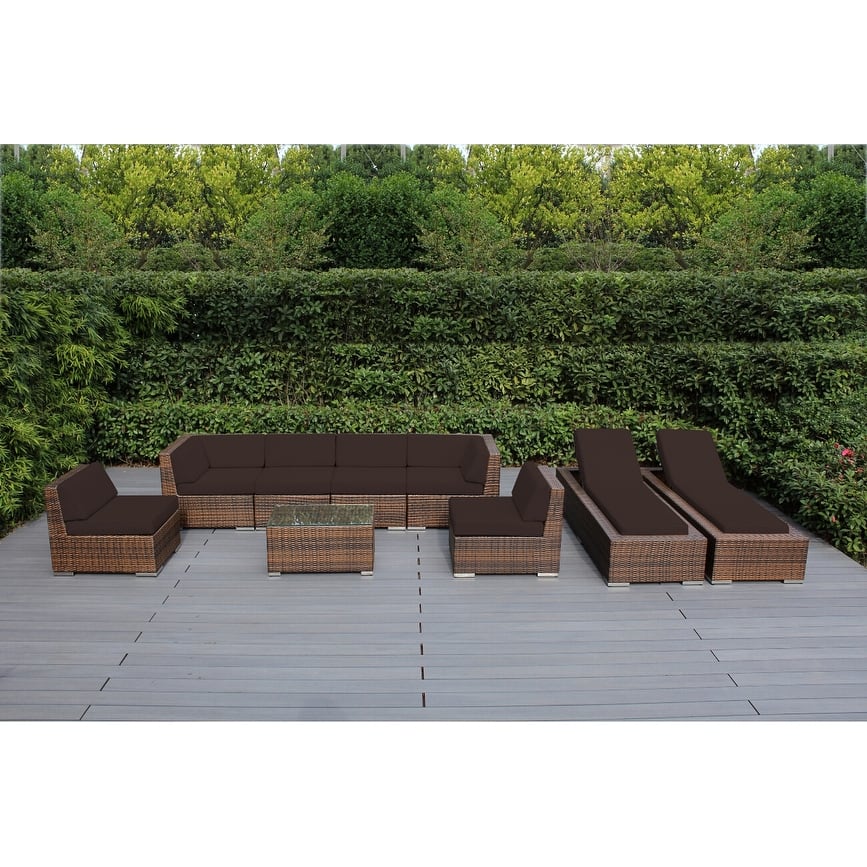 Ohana Outdoor Patio 9-piece Mixed Brown Cushioned Wicker Sofa Set - No Assembly