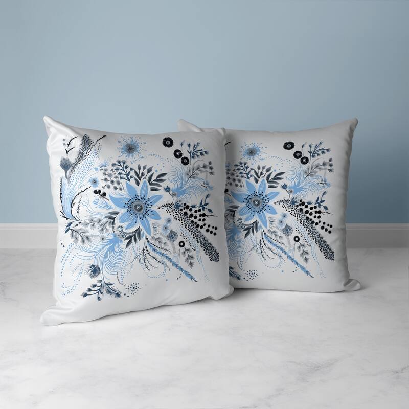 Enchanting Bouquet Faux Suede Reversible Throw Pillow Blue and Grey