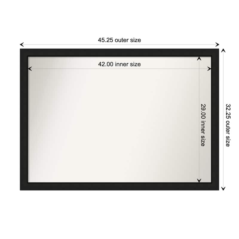Midnight Black Narrow Framed Non-Beveled Custom Wall Mirror, Bathroom Vanity Mirror - Outer Size: 45.25 x 32.25