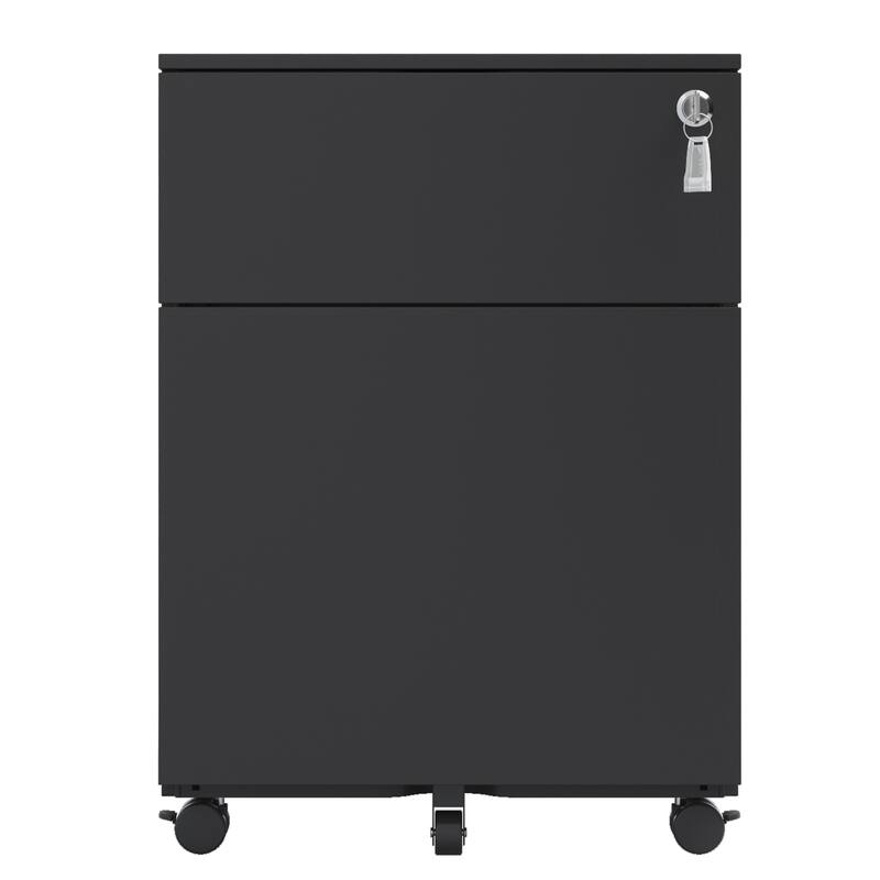 Anmytek Black 2-Drawer Mobile File Cabinet Lockable with Full Extension Drawers Caster Wheels for Legal/Letter/A4/F4 Size
