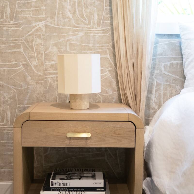 Brightech Cleo LED Natural Beige Stone Boho Modern Dimmable Bedside Nightstand Desk Lamp