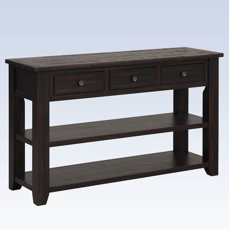 Modern Solid Pine Wood Top Console Table with Drawers and Shelves