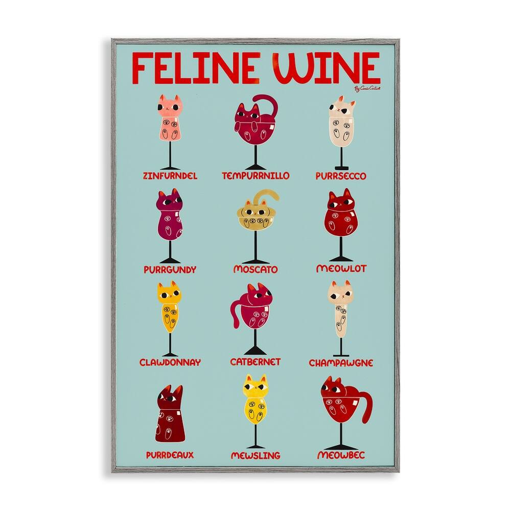 Stupell Clever Feline Wine Drinks Framed Giclee Art Design By Carrie Cantwell