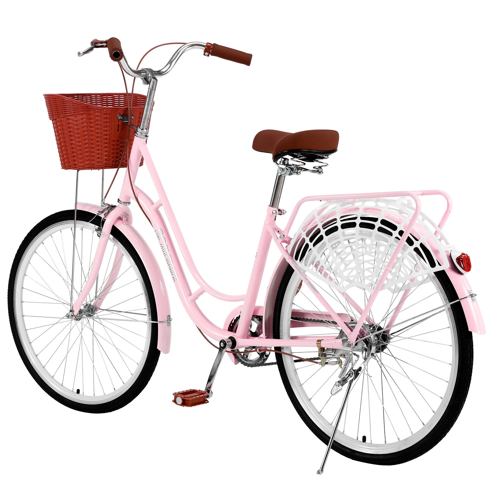 Womens Beach Cruiser Bike 26 Inch Unisex Classic Bicycle with Basket Retro Bicycle 50 x 84