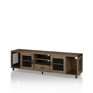 Furniture of America Hury Industrial 70″ Walnut Wood TV Stand