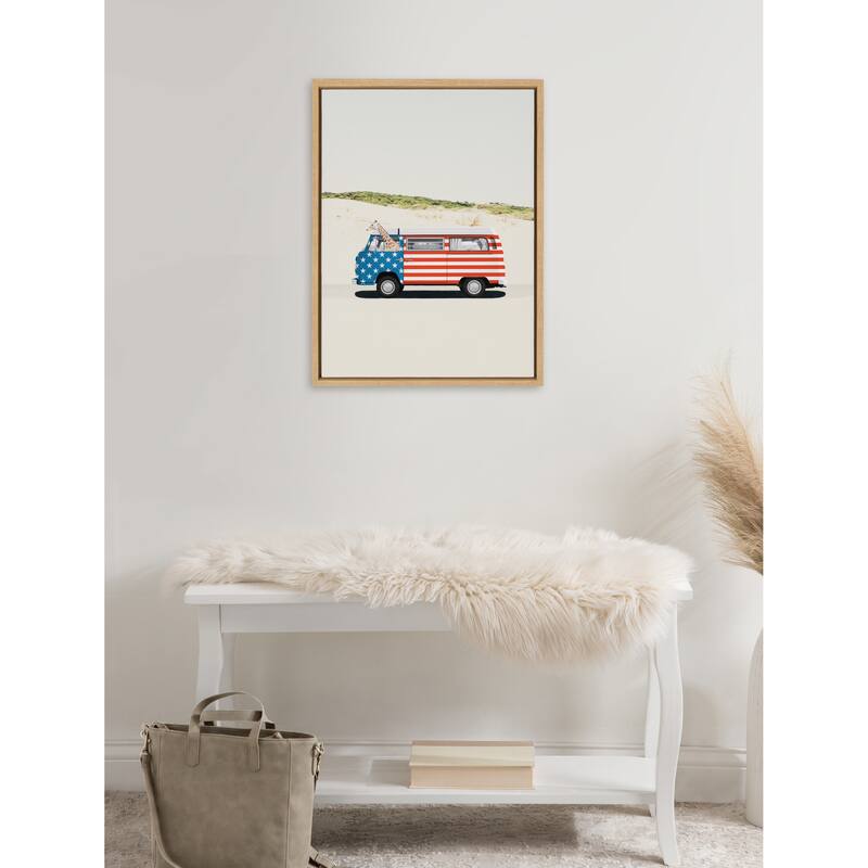 Kate and Laurel Sylvie USA Retro Beach Van Framed Canvas by July Art Prints