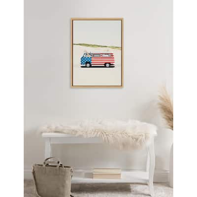 Kate and Laurel Sylvie USA Retro Beach Van Framed Canvas by July Art Prints