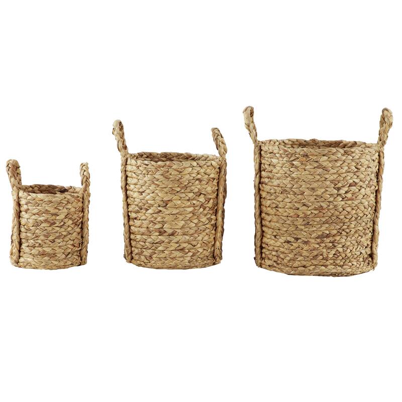 Seagrass Handmade Woven Storage Basket with Extended Handles - Set of 3 Brown - Roche River Decor - 15"W x 15"L x 20"H