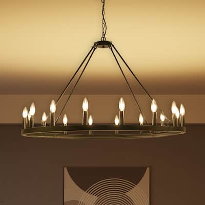 16-Light Black Wagon Wheel Chandelier Farmhouse Chandelier Diam 43-inch Large Round Pendant Light Fixture